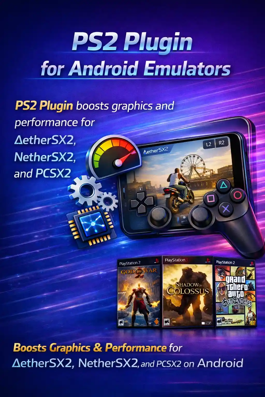 PS2 Plugin Android emulator performance boost graphic for AetherSX2 and PCSX2.