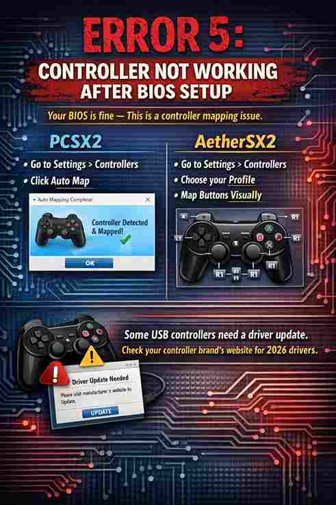 Fix controller not working after BIOS setup in PCSX2 and AetherSX2 with mapping and driver update steps.