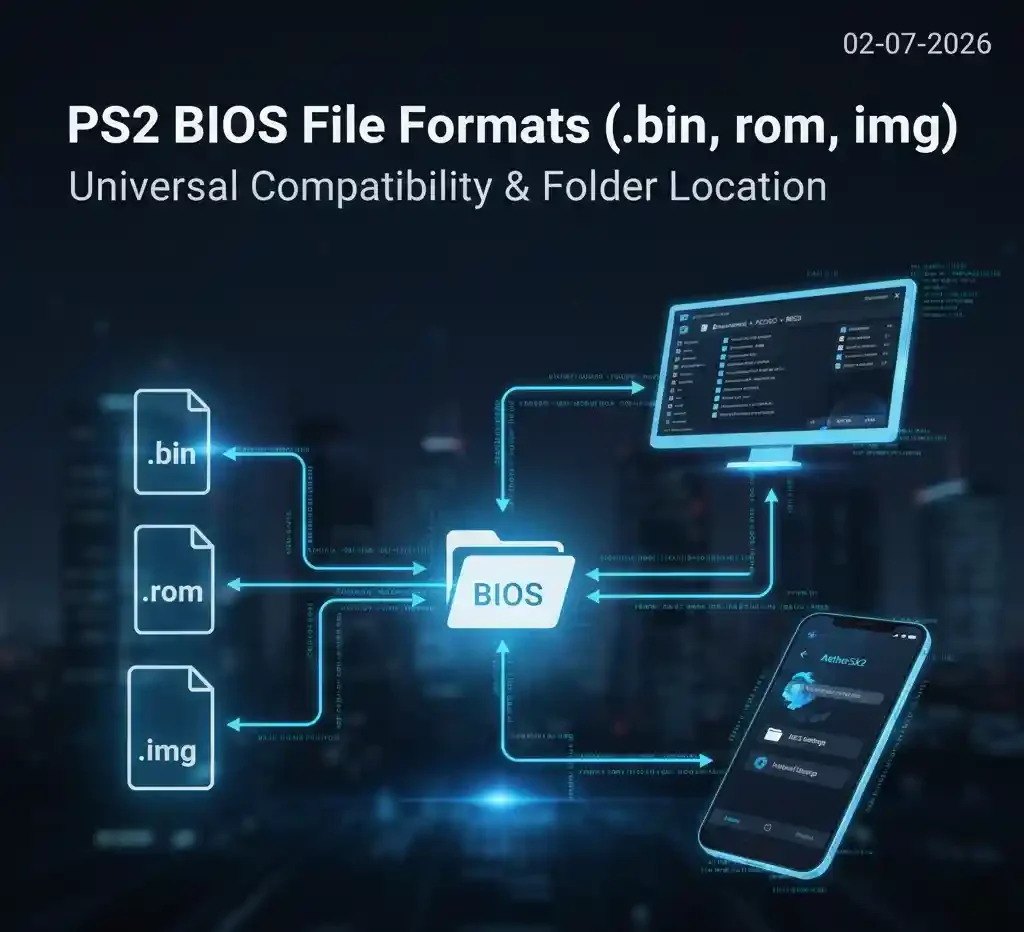PS2 BIOS File Formats .bin .rom .img – Universal compatibility and BIOS folder location for PCSX2 and AetherSX2